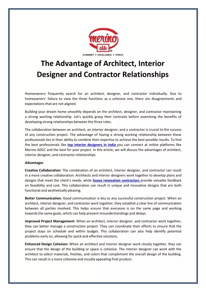 the advantage of architect interior designer and contractor relationships