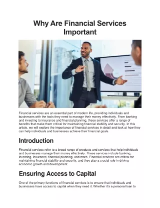 why are financial services important