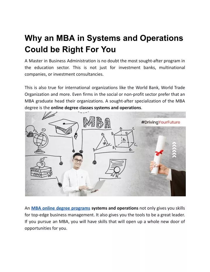 why an mba in systems and operations could