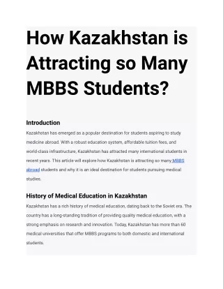 How Kazakhstan is Attracting so Many MBBS Students