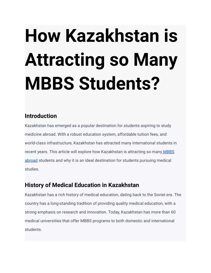 how kazakhstan is attracting so many mbbs students