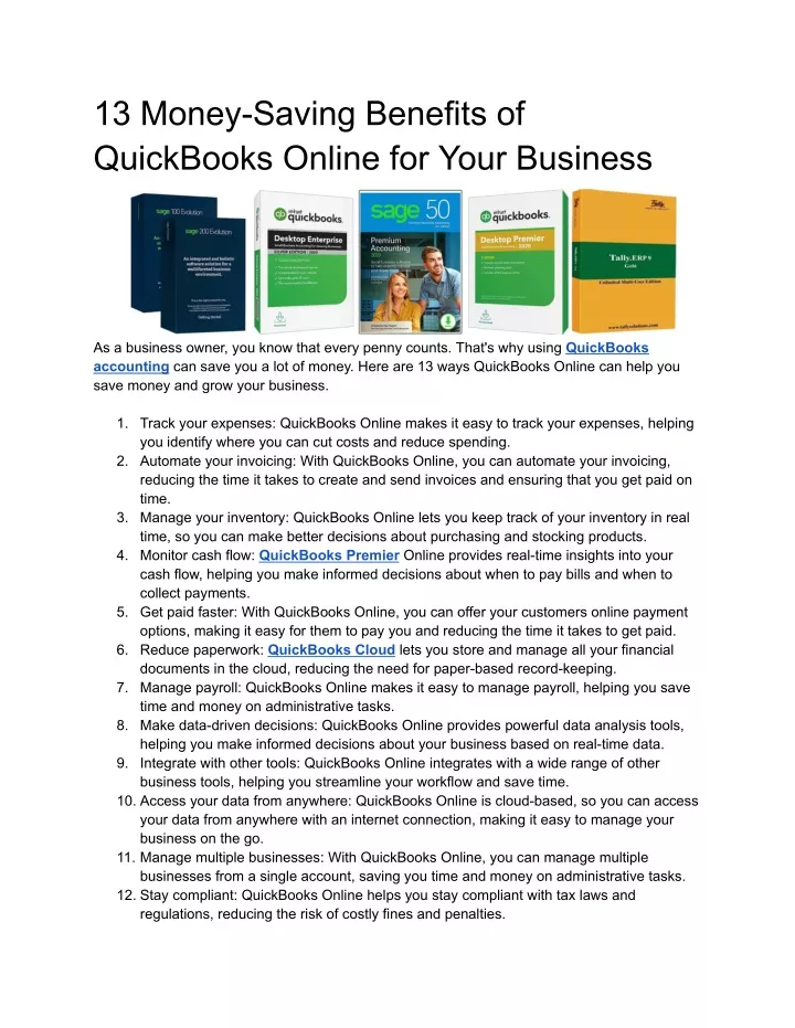 13 money saving benefits of quickbooks online