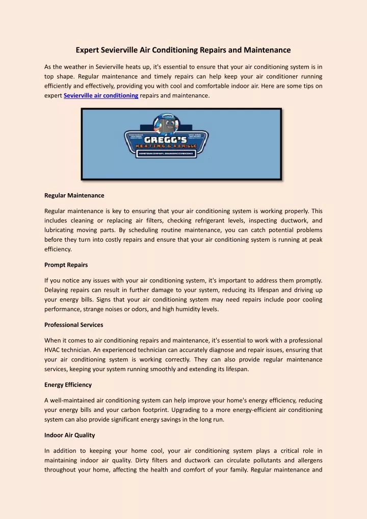 PPT Expert Sevierville Air Conditioning Repairs and Maintenance