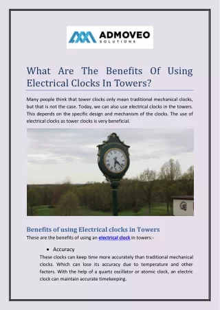 What Are The Benefits Of Using Electrical Clocks In Towers?
