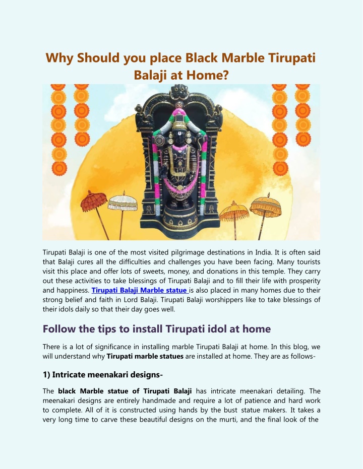 why should you place black marble tirupati balaji at home