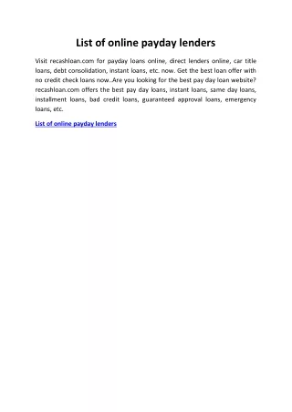 list of online payday lenders