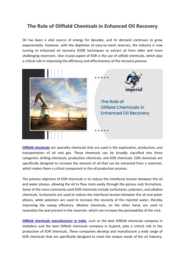 the role of oilfield chemicals in enhanced