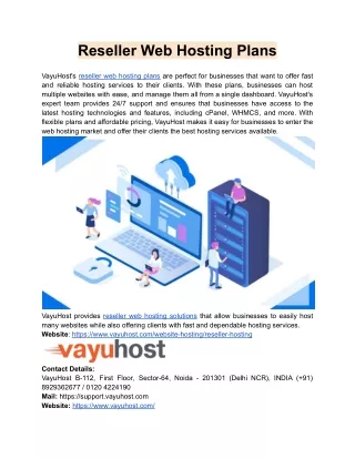 Reseller Web Hosting Plans