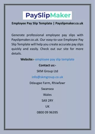 Employee Pay Slip Template  Payslipmaker.co.uk