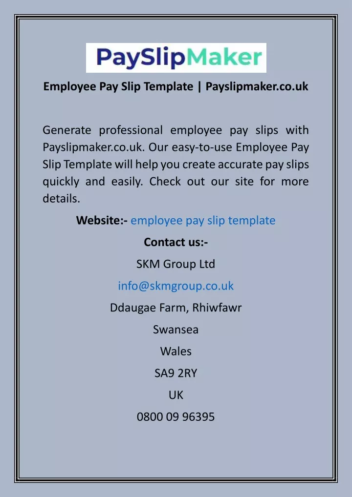 employee pay slip template payslipmaker co uk