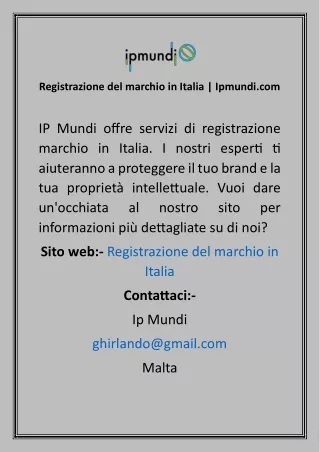 Registrazione del marchio in Italia  Ipmundi