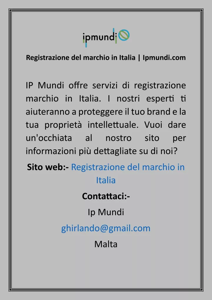 registrazione del marchio in italia ipmundi com