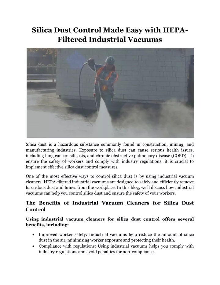 silica dust control made easy with hepa filtered