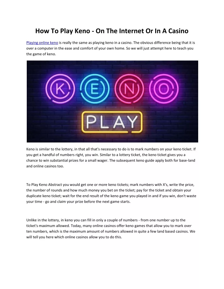 how to play keno on the internet or in a casino