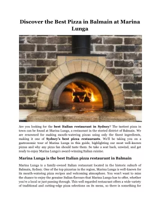 Discover the Best Pizza in Balmain at Marina Lunga