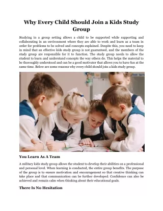 why every child should join a kids study group