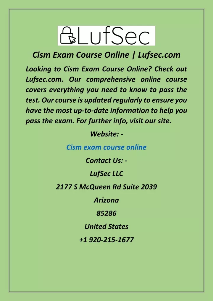 cism exam course online lufsec com