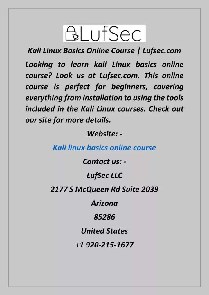 kali linux basics online course lufsec com