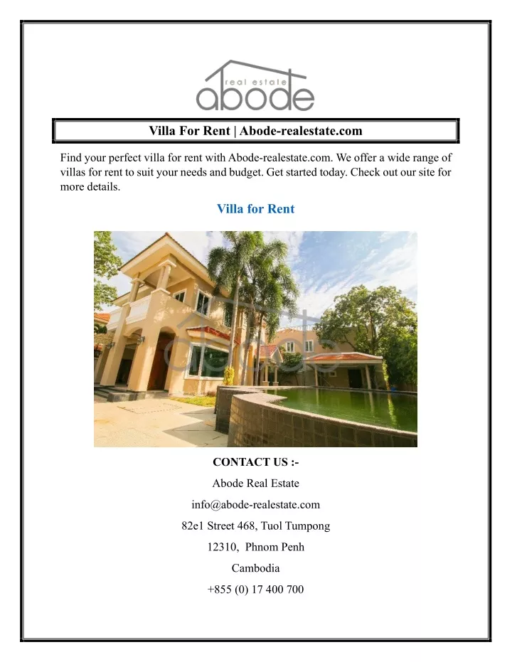 villa for rent abode realestate com