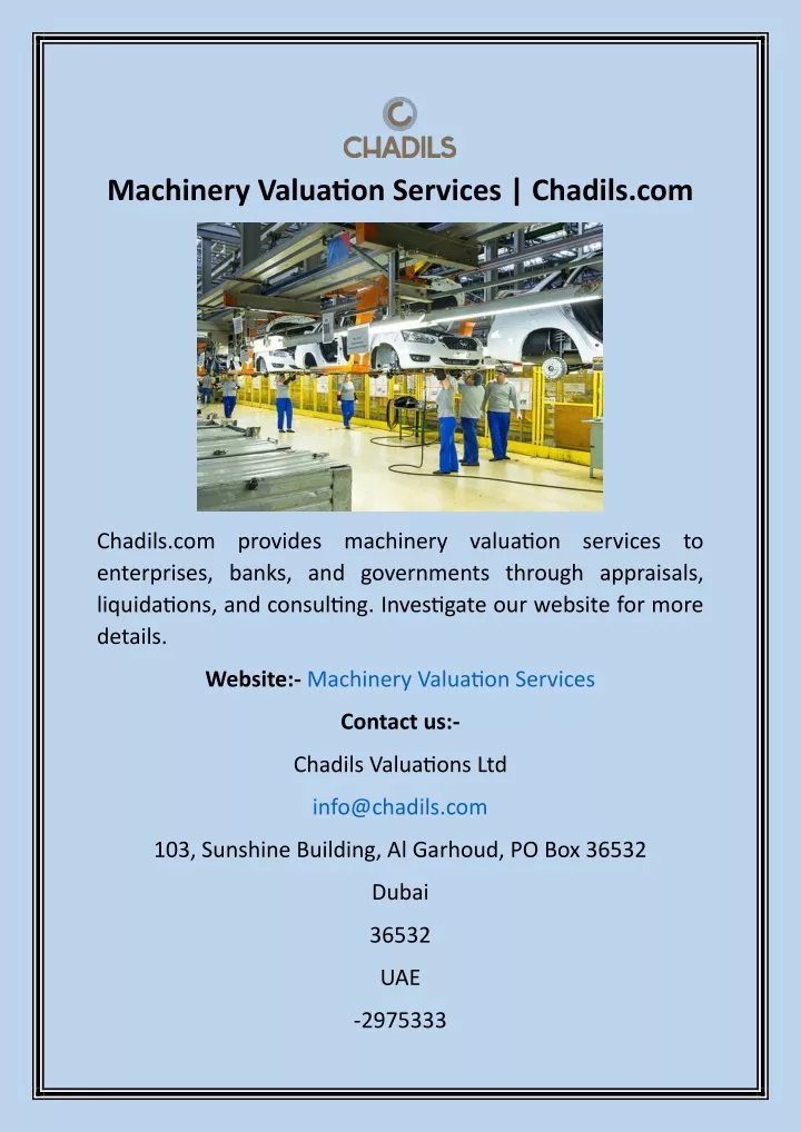 machinery valuation services chadils com