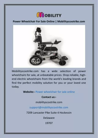 Power Wheelchair For Sale Online  Mobilityscootrike