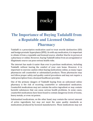 The importance of buying Tadalafil from a reputable and licensed online pharmacy