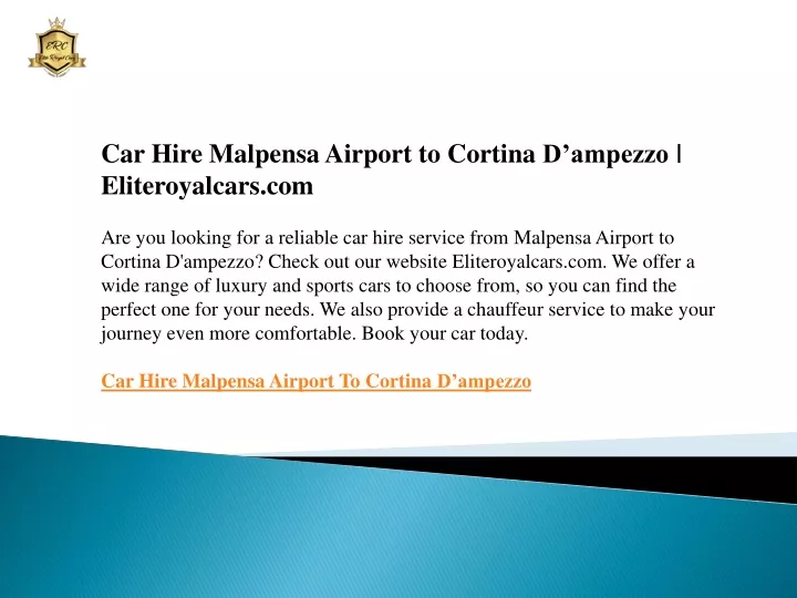 car hire malpensa airport to cortina d ampezzo