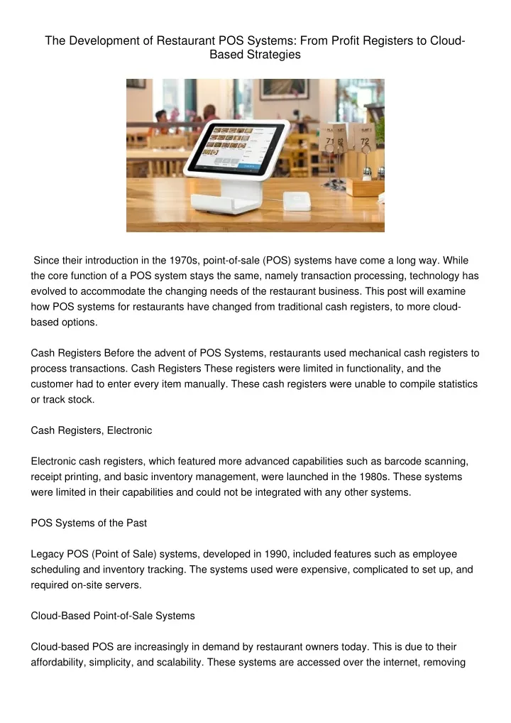 the development of restaurant pos systems from
