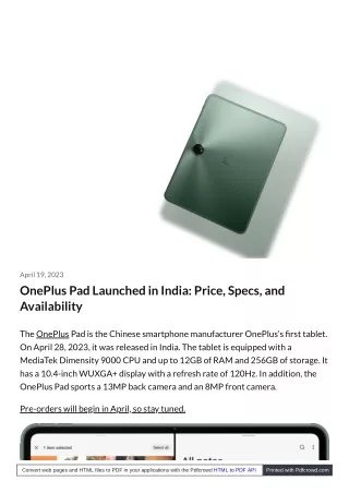 april 19 2023 oneplus pad launched in india price