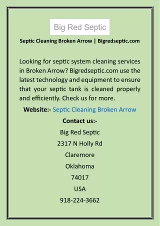 Septic Cleaning Broken Arrow  Bigredseptic