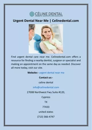 Urgent Dental Near Me  Celinedental