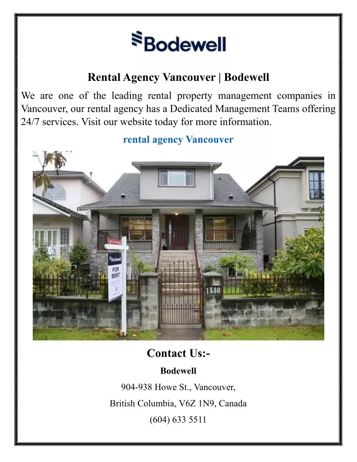 rental agency vancouver bodewell