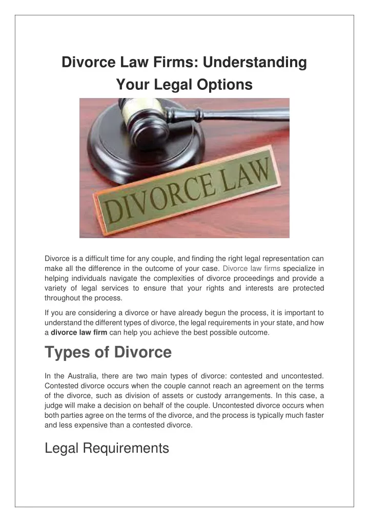 divorce law firms understanding your legal options