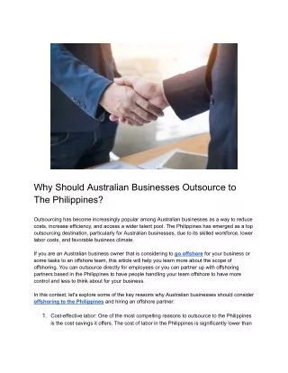 Why Should Australian Businesses Outsource to The Philippines?