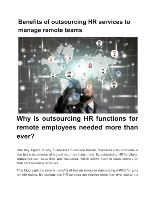 Benefits of outsourcing HR services to manage remote teams