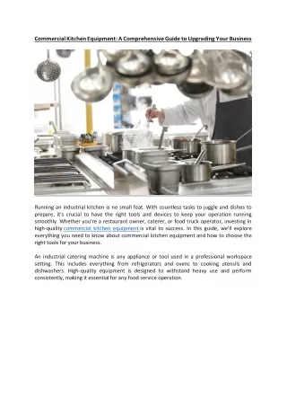 Commercial Kitchen Equipment A Comprehensive Guide to Upgrading Your Business