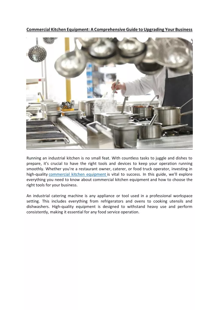 commercial kitchen equipment a comprehensive