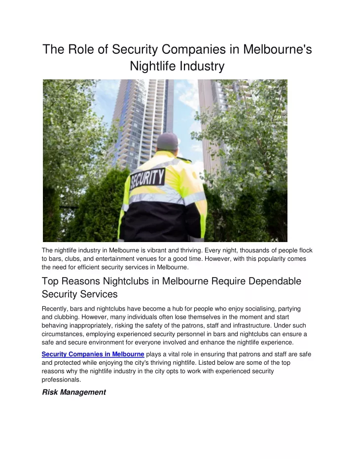 the role of security companies in melbourne