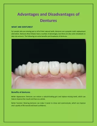 advantages and disadvantages of dentures