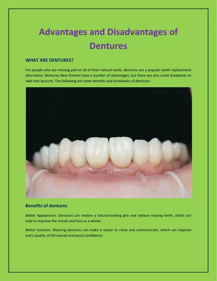 advantages and disadvantages of dentures