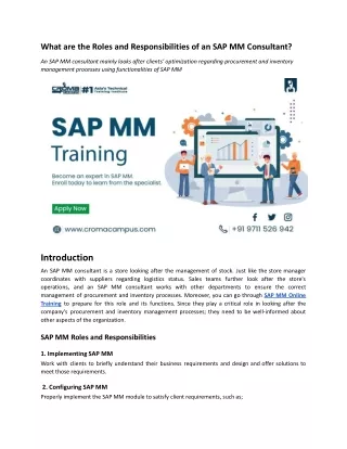What are the Roles and Responsibilities of an SAP MM Consultant?