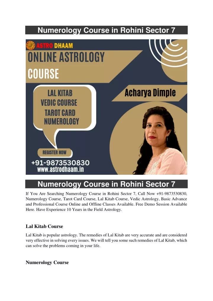 numerology course in rohini sector 7