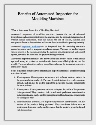 Benefits of Automated Inspection for Moulding Machines