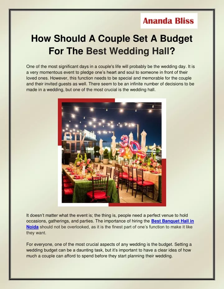 how should a couple set a budget for the best