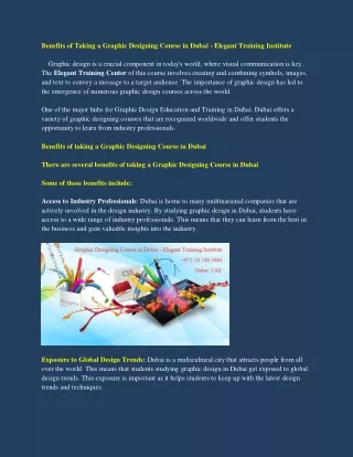 Benefits of Taking a Graphic Designing Course in Dubai - Elegant Training Institute_organized
