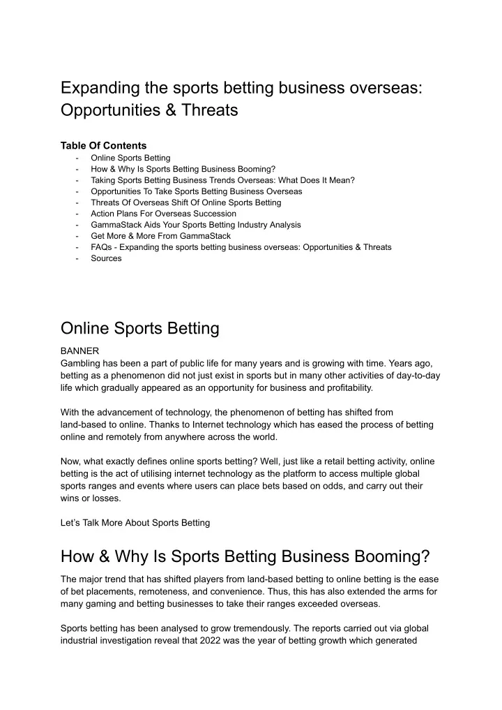 expanding the sports betting business overseas