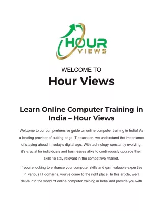 Learn Online Computer Training in India - Hour Views