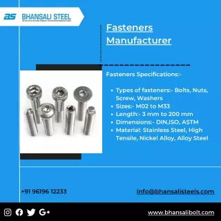 Eye Bolt Manufacturer | Screw Manufacturer | Washers Manufacturer - Bhansali Fas