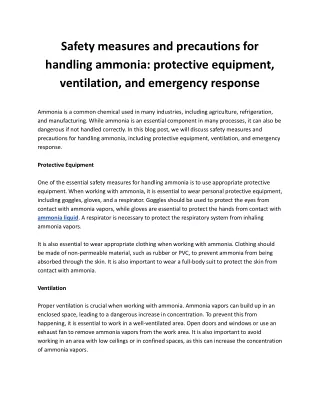 Safety measures and precautions for handling ammonia_ protective equipment, ventilation, and emergency response (1)