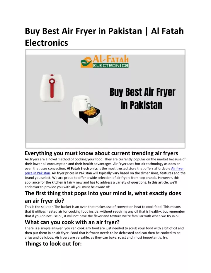 buy best air fryer in pakistan al fatah